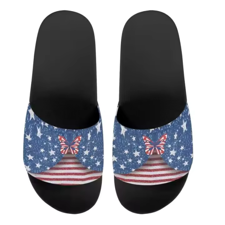 Zapatillas planas del logotipo de las sandalias de goma de los hombres del diapositivo del llano del negro del diseño de la bandera americana de moda - 1