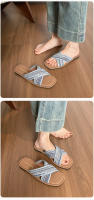 Sandalias retro de suela plana tejida con tiras cruzadas para mujer, diseño de nicho para exteriores de verano. - details 6