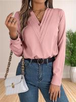 Blusa elegante de oficina de negocios para mujer, camisas elegantes de manga larga con cuello en V en capas, Tops de trabajo 2024 - details 24
