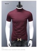 Camiseta ajustada de manga corta con cuello alto y medio para hombre, camisa fina de capa Base de verano, ropa interior de media manga - details 6