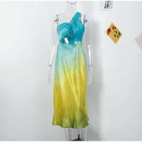 Vestido Largo de Verano 2024 para Mujer Cuello Diagonal con Estampado de Gradiente - details 1