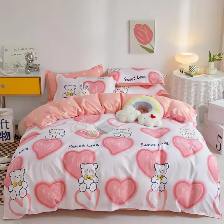 Juego de sábanas de cuatro piezas para dormitorio de estudiantes, juego de tres piezas para cama individual, sábana ajustable y funda de edredón - 1