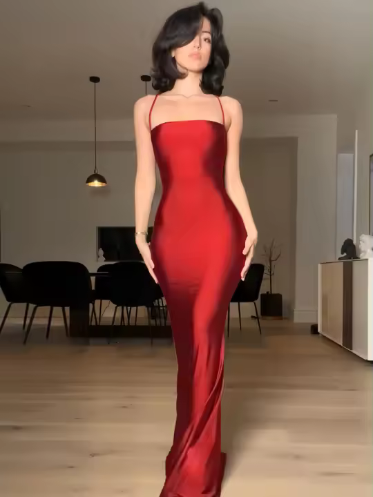 Vestido largo rojo ajustado para mujer, ropa elegante para fiesta, cumpleaños y discoteca, artículos al por mayor para negocios, verano 2024 - 1