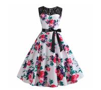 Lace patchwork summer women a line elegant vintage party dress with belt - details 50