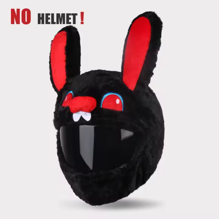 Funda protectora de cara completa para casco de motocicleta, conjunto de felpa de dibujos animados, conejito de seguridad - 1
