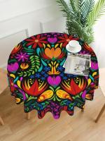 Mantel colorido, redondo de 60 pulgadas, mantel de poliéster lavable para cocina, fiesta, picnic, restaurante, decoración mexicana - details 0