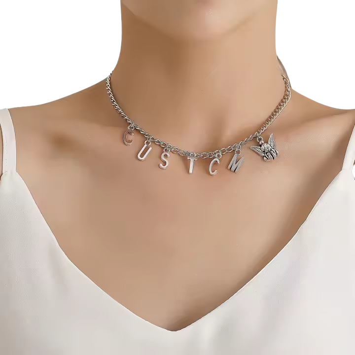 Collar con colgante de letra geométrica creativa para mujer, fotografía callejera, temperamento Retro, cadena gruesa de moda, decoración - 1
