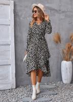 Elegante Vestido Midi de Moda Retro Cuello en V Floral Largo Mango para Mujeres - details 13