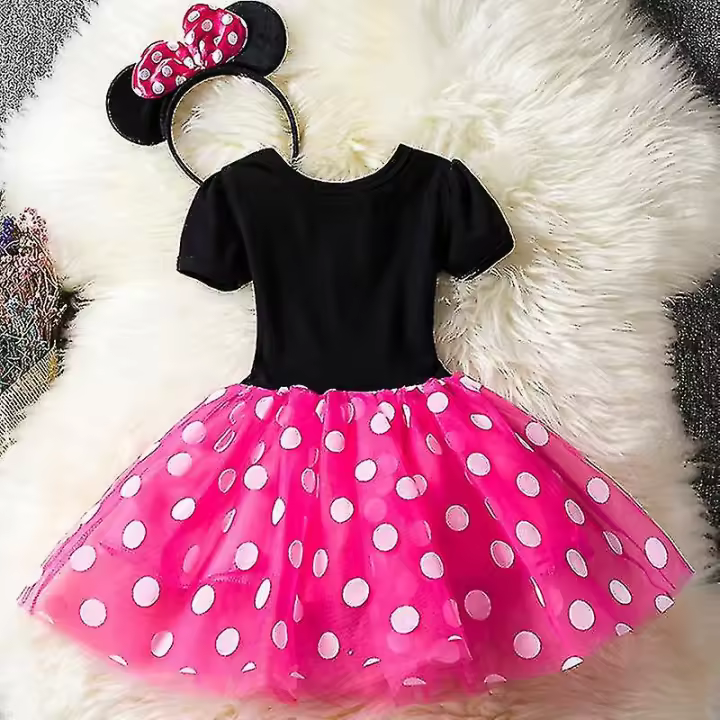 Disfraz de Minnie Mouse con diadema para niñas, vestido de tul, accesorios de Cosplay para niños - 1