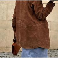 Abrigo de ante liso para mujer, chaqueta holgada con cuello vuelto y bolsillo de una sola botonadura, otoño e invierno, 2024 - details 2