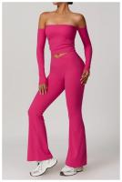 Traje de Yoga para gimnasio para mujer, conjunto deportivo ajustado transpirable, pantalones acampanados de entrenamiento, Camiseta deportiva de realce, conjunto de Yoga de manga larga, 2 uds. - details 22
