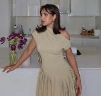Elegante Vestido Plejado Verde BUNO Moda de Cuello Redondo Manga Corta - details 10