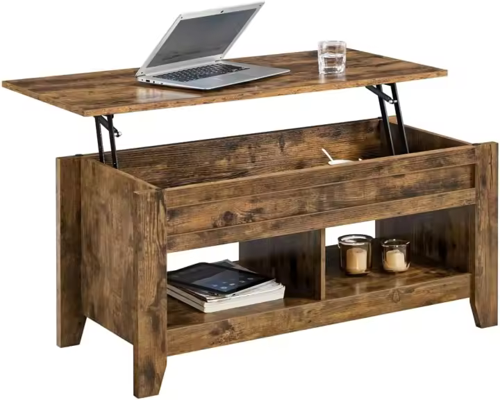 Mesa de Cafe Elevable de Madera Diseño Moderno para Sala con Revistero 104.5 x 49.5 x (49-61.5) cm - 1