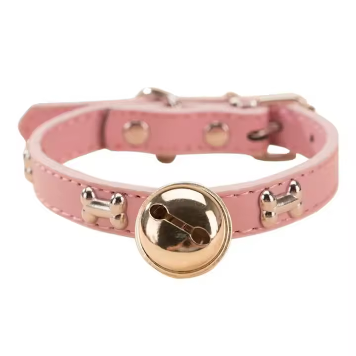 Accesorios para mascotas, Collar de campana con estampado de pata de gato de PU, ajustable con campana, anillo para el cuello de perro, Collar de hueso de perro de aleación para fiesta - 1