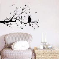 Pegatinas de pared de ramas de árbol negro, hojas de guardería, vinilo removible DIY, papel tapiz, decoración del hogar (gato) - details 0