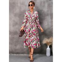 Vestido casual elegante de manga larga para mujer con estampado de hojas elegante - details 4