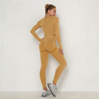 conjunto de yoga para mujer sin costuras ropa deportiva de gimnasio con manga larga sujetador de alto cinturón leggings de gimnasio traje deportivo - details 4