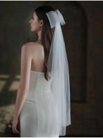 Accesorios de boda para mujer, velo blanco nupcial exquisito, velo de matrimonio de tul de dos capas con lazo de perlas de red dura - details 2