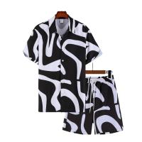 Conjunto Casual de Verano Camiseta y Pantalones de Poliéster 100% Cuello de Lengua, Tela Tejida No Elástica Impresión a Rayas Irregulares Ajuste Regular 120g/m² - details 2