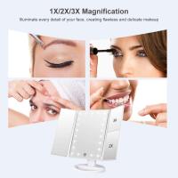 LZ1217 Espejo de Maquillaje, Espejo Tri-Fold con Aumento de 1x/2x/3x/10x, Pantalla Táctil Ajustable y 22 Luces LED, Espejo Iluminado para Tocador, Espejos Cosméticos de Encimera (Blanco) - details 8