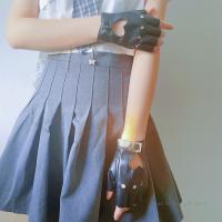 Guantes de medio Dedo de cuero PU para mujer, mitones góticos, corazón de Hip Hop, negro, blanco, hueco, Lolita JK, Anime coreano - details 5
