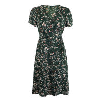 Summer floral print women boho short sleeve v neck split elegant a line party beach dress - details 27