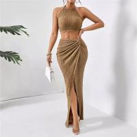 2025 nueva ropa de mujer, traje de mujer, chaleco + falda larga, slim, cadera, giro, verde - details 4