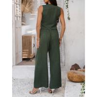 2025 primavera y verano, ocio europeo y americano, estilo de vacaciones, chaleco de color sólido, conjunto de pantalones de pierna ancha - details 21