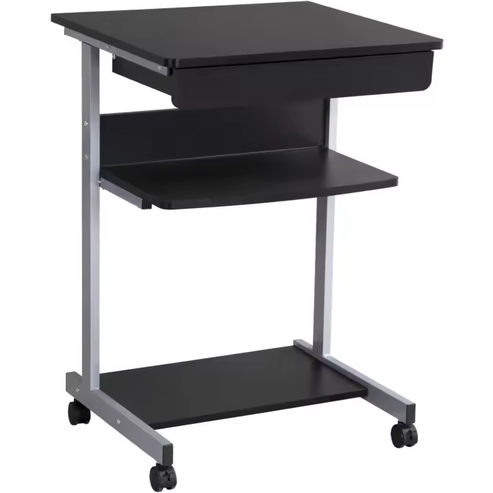 Mesa de Ordenador Mesa Escritorio PC con Cajón con 4 Ruedas para Hogar o Oficina 56x51x79cm Negro - 1