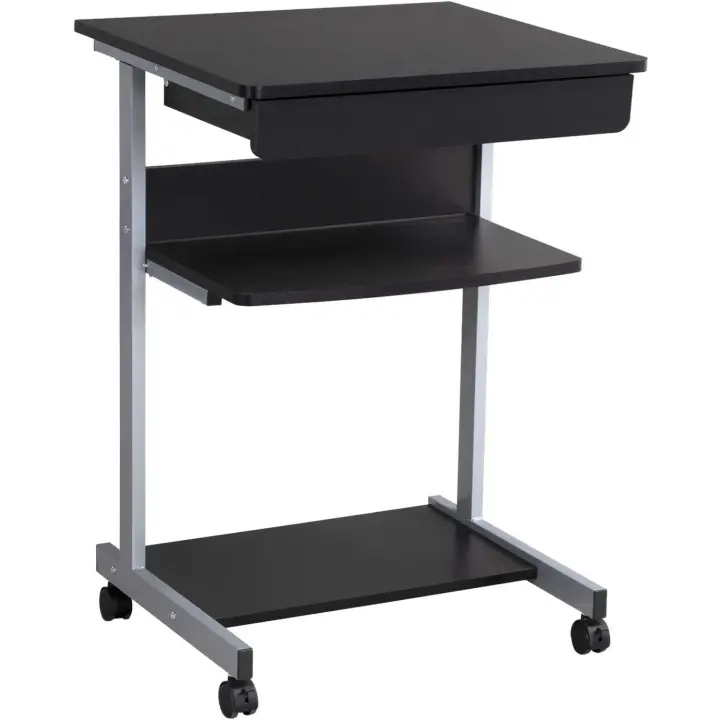 Mesa de Ordenador Mesa Escritorio PC con Cajón con 4 Ruedas para Hogar o Oficina 56x51x79cm Negro - 1