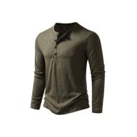 Camisa De Algodón Para Hombre Con Botones Cuello Henley Manga Larga Casual Color Sólido Moda Camisetas Transpirable Ligera Y De Wicking De Humedad - details 14