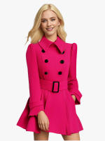 Abrigo de lana con hebilla de cinturón para mujer, abrigo ajustado con borde de volantes, talla europea, otoño e invierno, nuevo - details 6