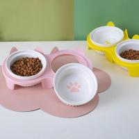 Colorful Cat Bowl Ceramic Cervical Protection Pet Feeding Bowl High Foot Diagonal Double Bowl Water Bowl For Drinking Feeding - details 3