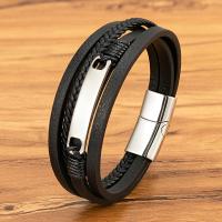 Pulsera de Cuero Trenzado de Múltiples Capas para Hombre Correa de Acero Inoxidable Informal con Broche Accesorios de Joyería Regalo - details 0