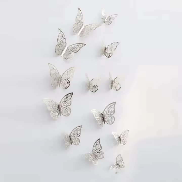 12 Uds. De pegatinas creativas de mariposa hueca 3D a la moda, arte de pared moderno, decoraciones para el hogar, regalo DIY - 1