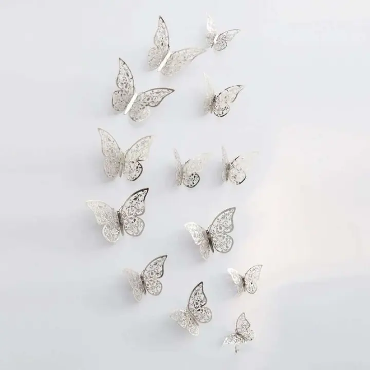 12 Uds. De pegatinas creativas de mariposa hueca 3D a la moda, arte de pared moderno, decoraciones para el hogar, regalo DIY - 1