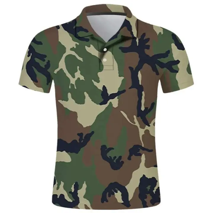 Polo con estampado de camuflaje para hombre, ropa de calle con botones, top informal con solapa, novedad de verano - 1
