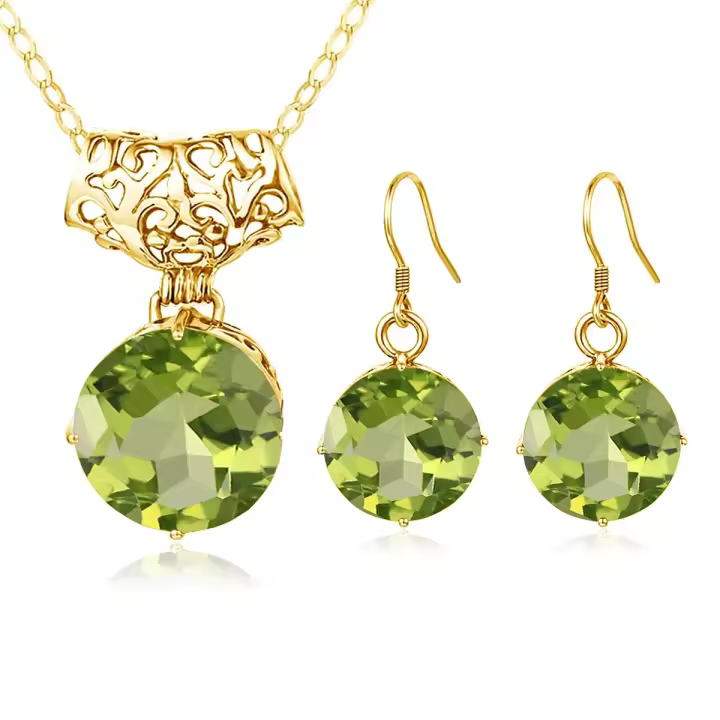 Pendientes de peridoto de lujo dorados para mujer, piedra de 15x15mm, plata pura elegante 925, conjuntos de joyería para fiesta y boda, regalo de boda - 1
