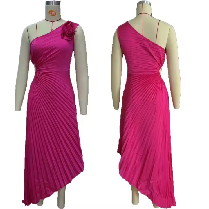 Vestido largo sexi con cuello Diagonal y cintura sin mangas para mujer, vestido liso calado elegante para fiesta, decoración a la moda - 1