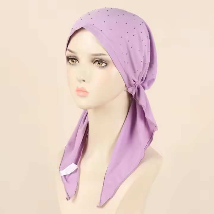 Nuevo sombrero preatado brillante para mujer, Hijab musulmán, turbante, pañuelo para la cabeza de cola larga, gorros, gorro para quimio para la caída del cabello, pañuelos para envolver la cabeza - 1