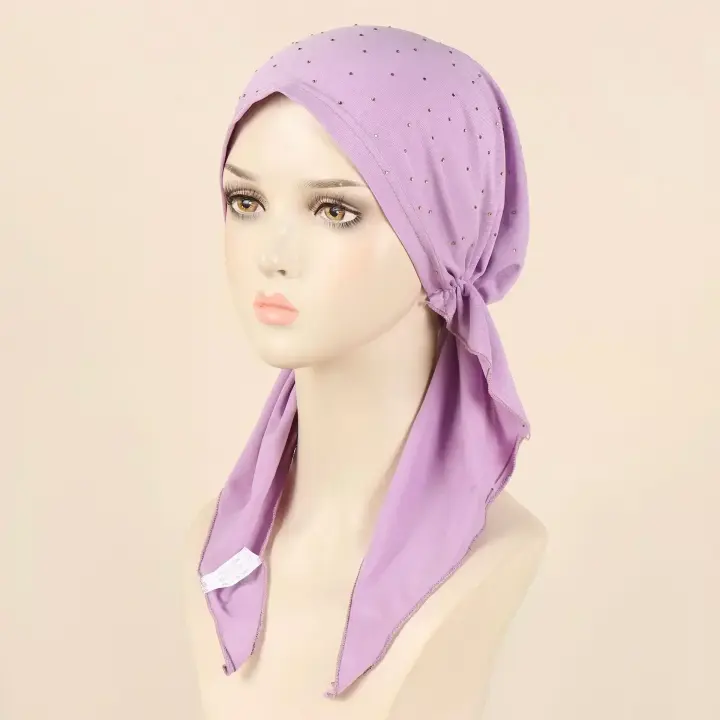 Nuevo sombrero preatado brillante para mujer, Hijab musulmán, turbante, pañuelo para la cabeza de cola larga, gorros, gorro para quimio para la caída del cabello, pañuelos para envolver la cabeza - 1