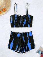 Conjunto de bikini con lazo teñido Traje de baño de cintura alta Traje de baño de Dacron - details 24