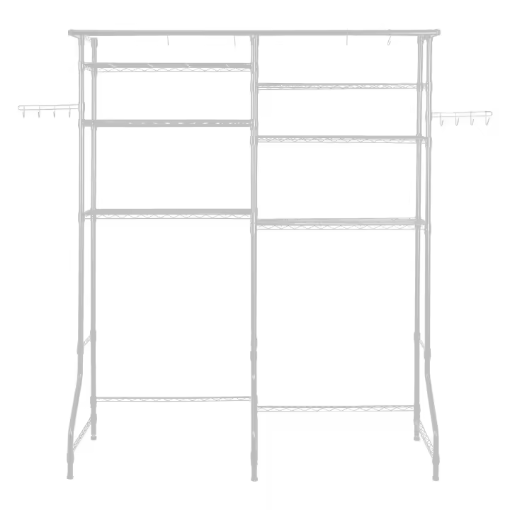 SucceBuy Estantes de almacenamiento para lavadora y secadora, estante para lavandería de 6 niveles con barra para colgar y ganchos, estantería ajustable de doble fila para organización de lavandería, blanco - 1