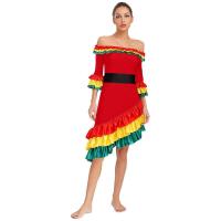 Vestido español flamenco tradicional mujer con volantes, manga larga, dobladillo inclinado, vestido baile Rumba para fiesta Rave - details 6