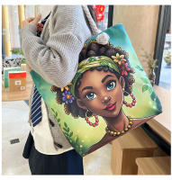 Nueva bolsa de mano bolsa de playa Bart pintado pintura bolsa de dibujos animados lino bolsa de lona de gran capacidad negro hermosa mujer - details 8