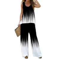Conjunto de 2 piezas para mujer, tops y pantalones estampados, chaleco elegante, pantalones de verano - details 1