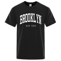 Camiseta holgada informal con letras de Brooklyn de Nueva York para hombre, Top 100% algodón, camiseta de Hip Hop de moda transpirable - details 7