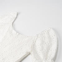 OUWU- Estilo Europeo Nueva Moda Mujer Todo Blanco Fósforo Hueco Bordado Cuello Cuadrado Corbata Pastel Falda Vestido De Manga Abombada - details 4