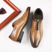 Zapatos de vestir de boda de cuero genuino para hombre, zapatos formales casuales sólidos de goma - details 0