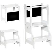 Taburete de Aprendizaje 2 en 1 Versátil para Niños Mayores de 3 Años Escritorio Convertible con Escritura y Barra de Seguridad 42x44x86 cm Gris - details 1